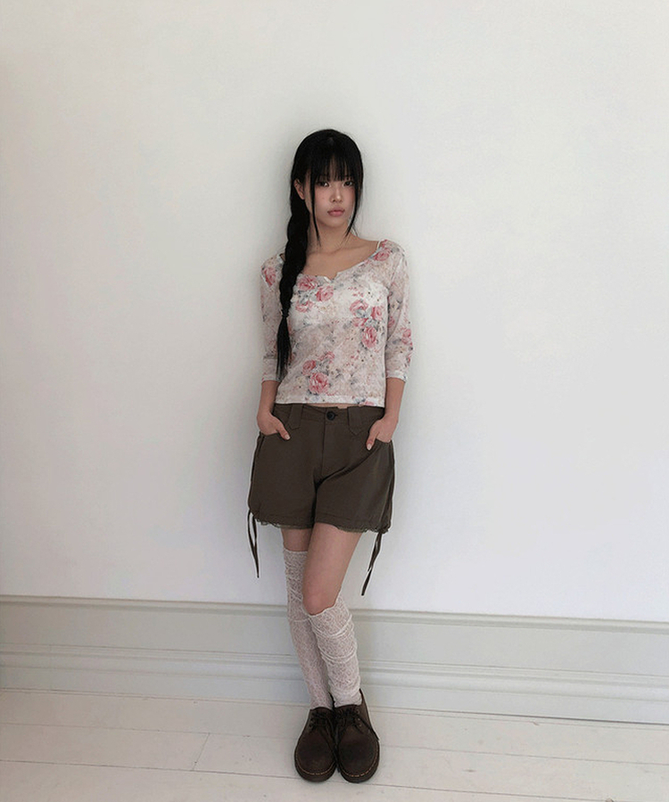 フラワー7分丈Tシャツ CREAM