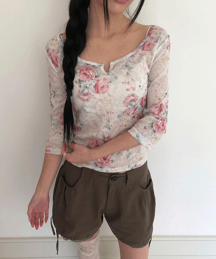 フラワー7分丈Tシャツ CREAM
