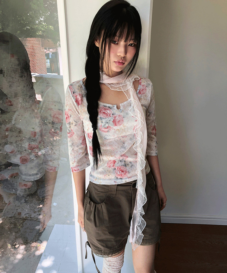 フラワー7分丈Tシャツ CREAM