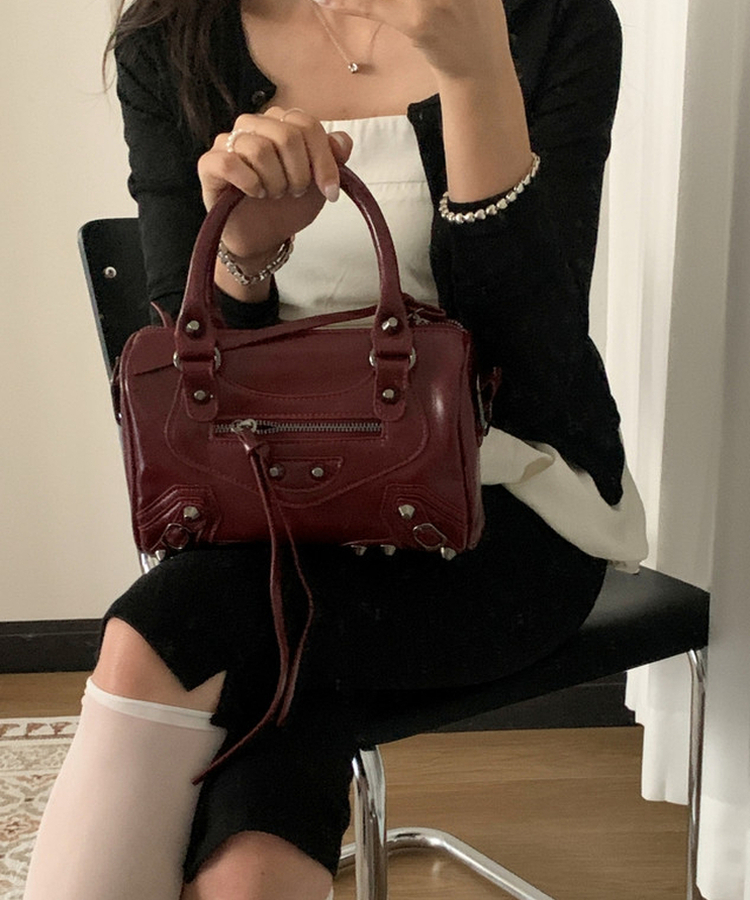 スタッズミニボストンバッグ(7color) BURGUNDY