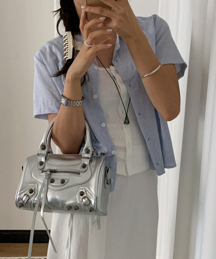スタッズミニボストンバッグ(7color) SILVER