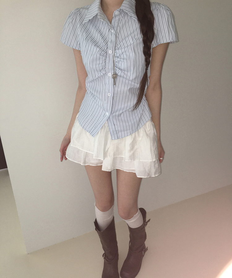カラーネックシャーリングストライプシャツ SKY BLUE