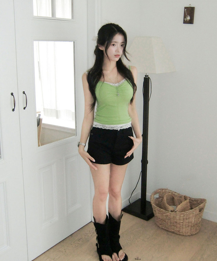젠트 슬림핏 스판 데님 코튼 숏 팬츠 블랙