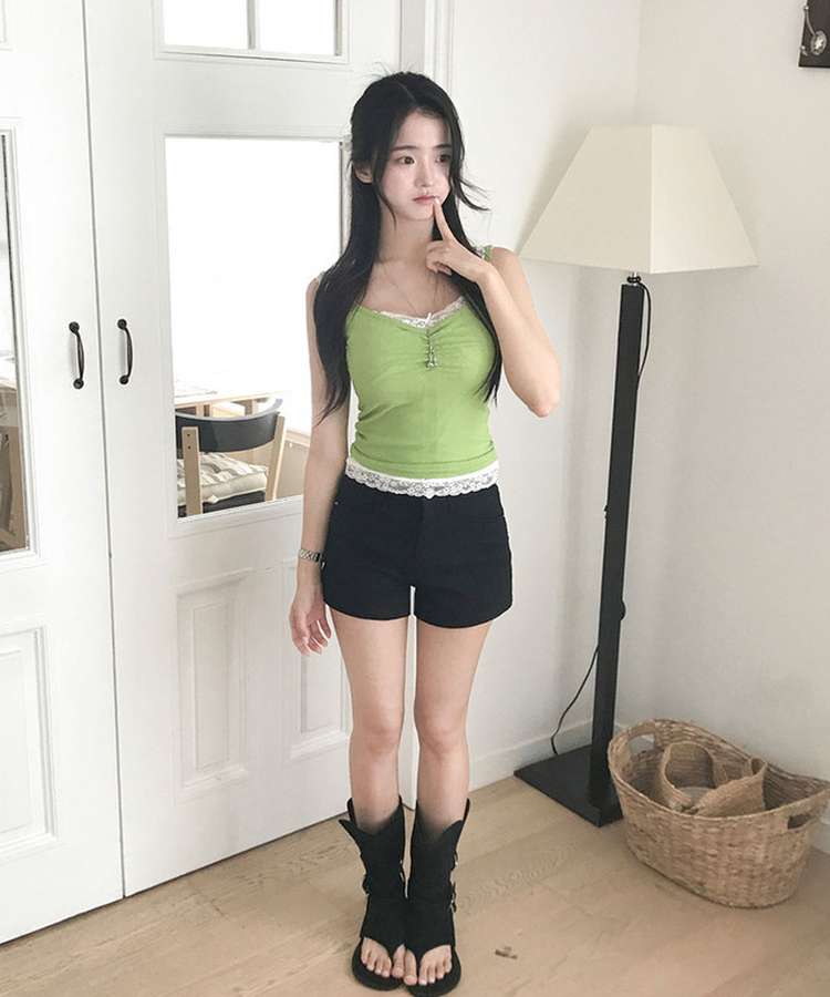젠트 슬림핏 스판 데님 코튼 숏 팬츠 블랙