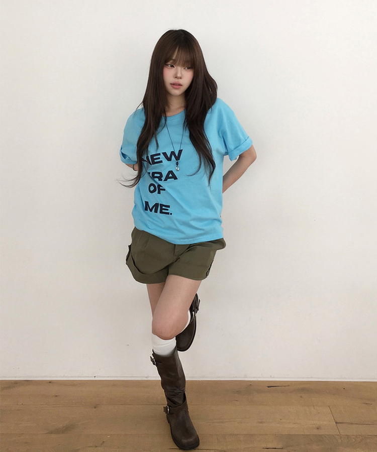 レタリングプリントルーズ半袖Tシャツ(5color) BLUE
