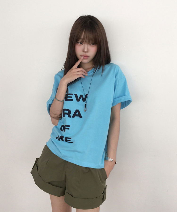 レタリングプリントルーズ半袖Tシャツ(5color) BLUE