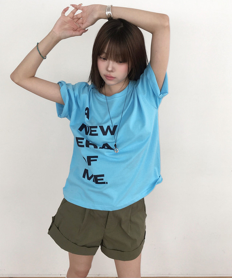 レタリングプリントルーズ半袖Tシャツ(5color) BLUE