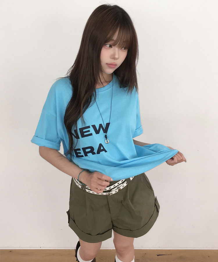 レタリングプリントルーズ半袖Tシャツ(5color) BLUE