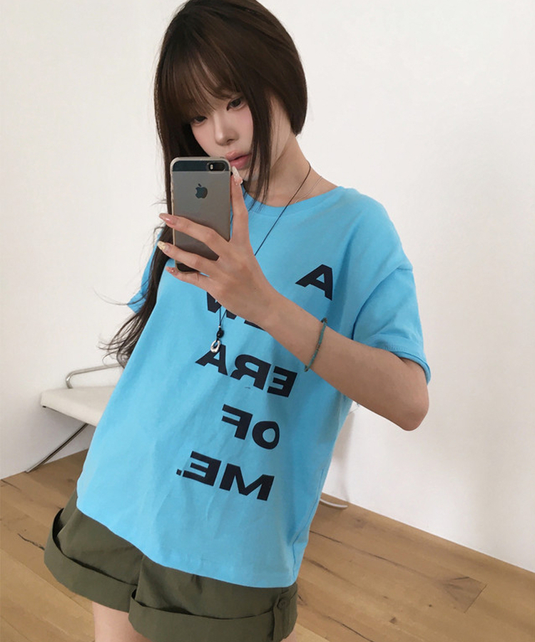 レタリングプリントルーズ半袖Tシャツ(5color) BLUE