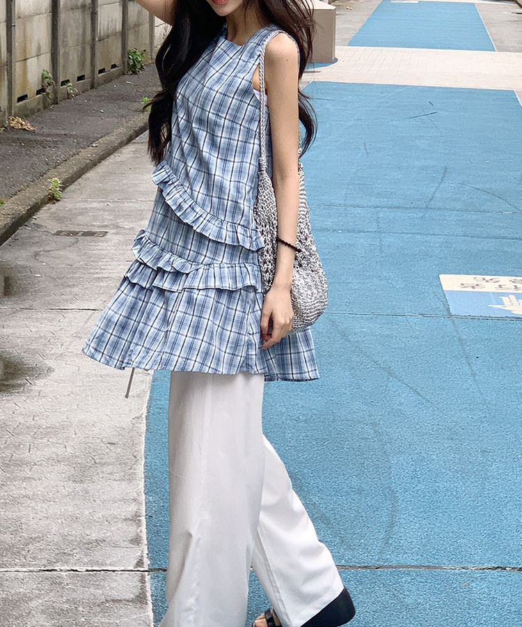 チェックティアードミニワンピース チェックティアードミニワンピース｜ミニワンピース｜韓国ファッション