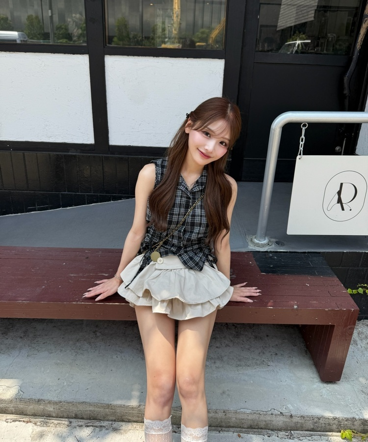 에스닉 체크 나시 블라우스 블랙