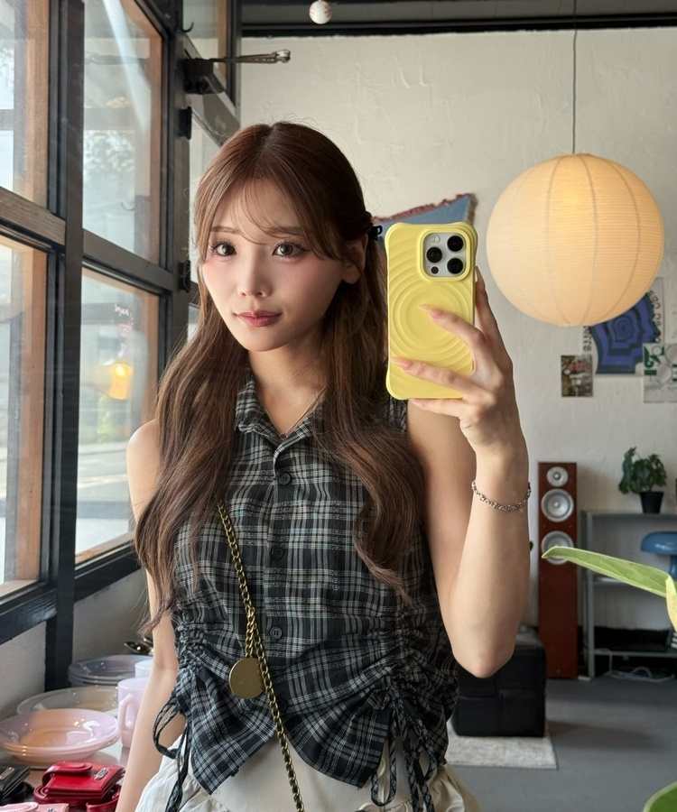 에스닉 체크 나시 블라우스 블랙