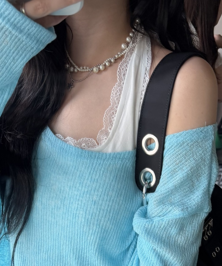【カップ付き】チャーミングレースアップトップ WHITE