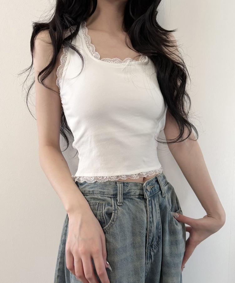 【カップ付き】チャーミングレースアップトップ WHITE