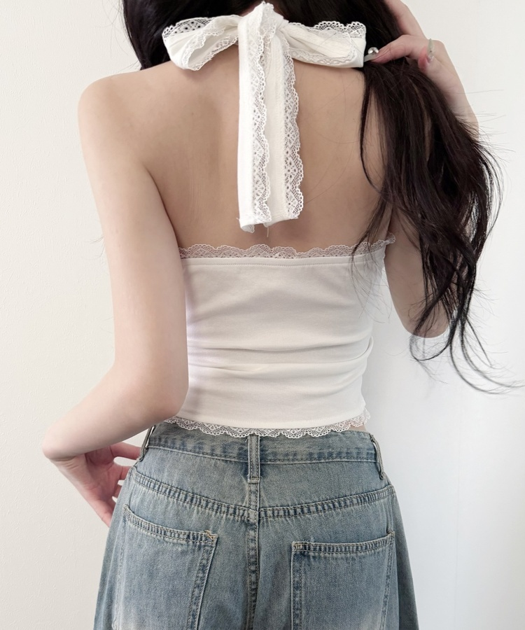 【カップ付き】チャーミングレースアップトップ WHITE