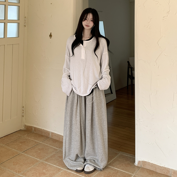 차르르 헨리넥 와이드 소매 오버핏 왕박시 버튼 긴팔티셔츠 상체커버 팔뚝살커버 빅사이즈 장마룩 살안타템 아이보리