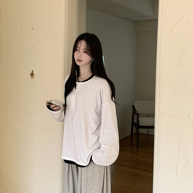ヘンリーネックオーバーサイズ長袖Tシャツ｜長袖Tシャツ｜韓国