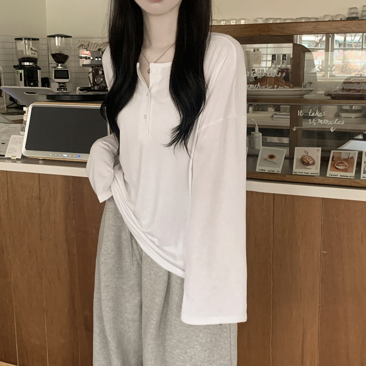 차르르 헨리넥 와이드 소매 오버핏 왕박시 버튼 긴팔티셔츠 상체커버 팔뚝살커버 빅사이즈 장마룩 살안타템 아이보리