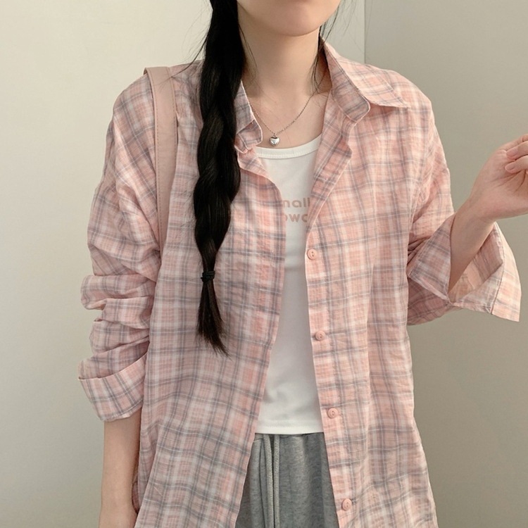 블루 밀크 파스텔 체크 긴팔 셔츠 레터링 나시 세트 여름 상의 여름옷 봄 봄옷 빈티지 소라 핑크 핑크