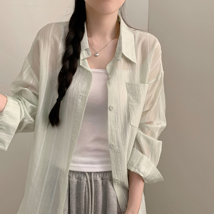 シースルーストライプ長袖シャツ(6color)｜シャツ｜韓国ファッション