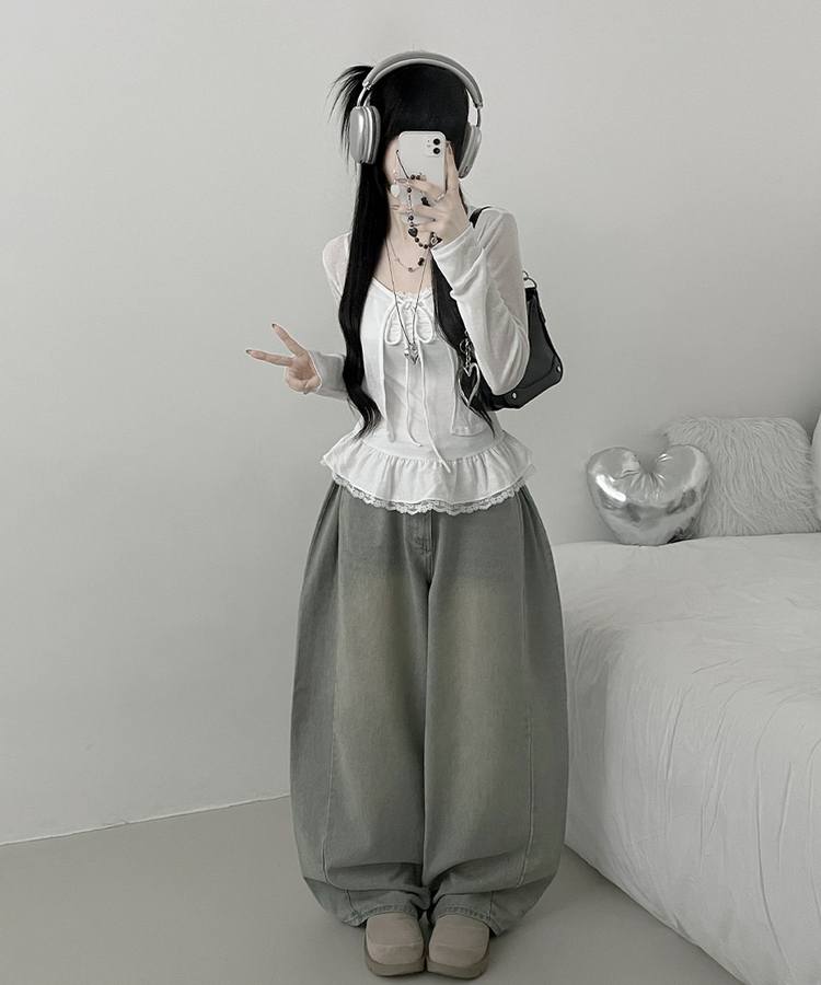 디븐레이스프릴레이어드나시리본끈가디건세트 화이트