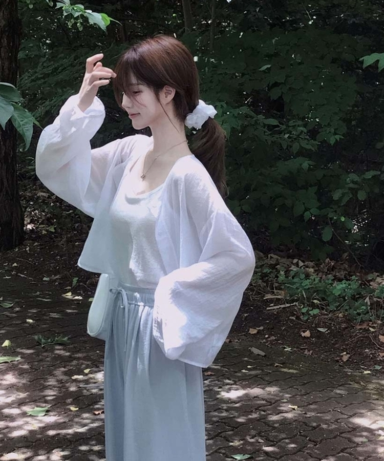 여름코디 끝 샤베트 블라우스 라운드 가디건 나시 투피스 세트 아이보리