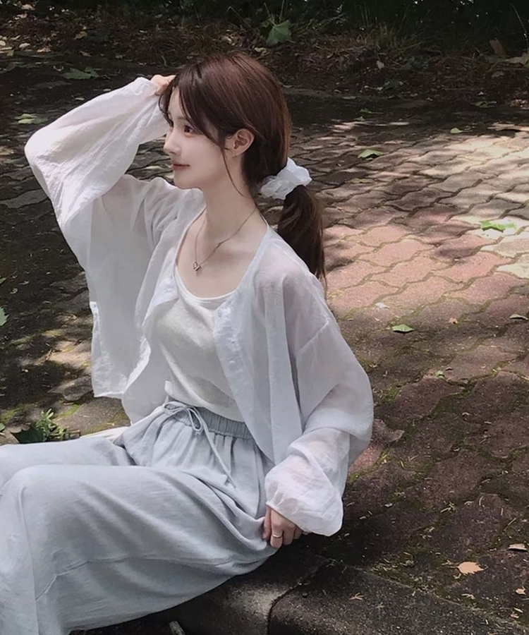 여름코디 끝 샤베트 블라우스 라운드 가디건 나시 투피스 세트 아이보리