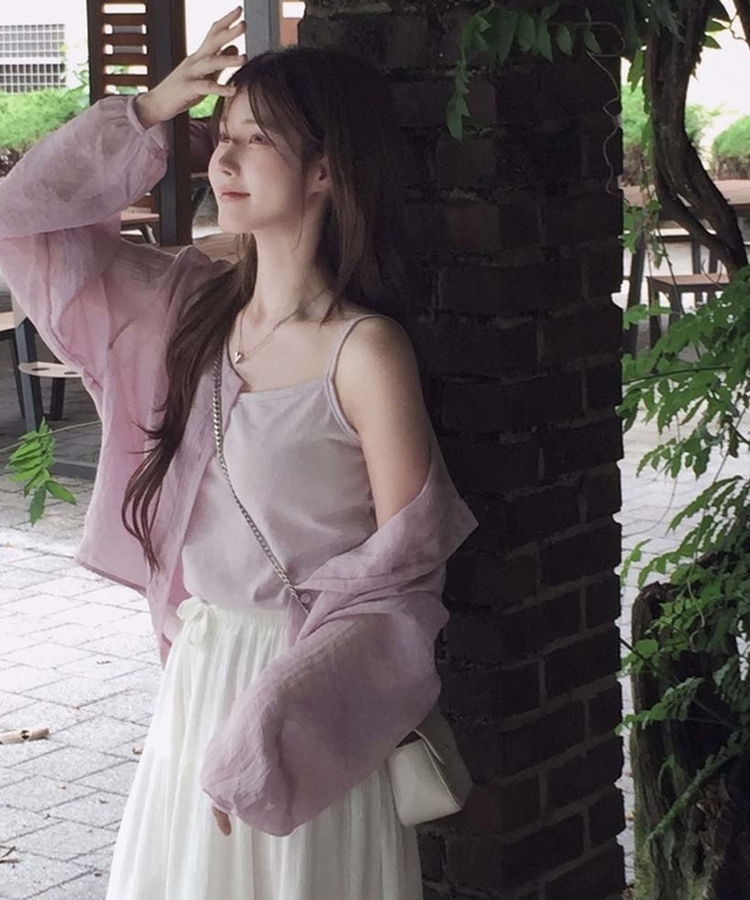 여름코디 끝 샤베트 블라우스 라운드 가디건 나시 투피스 세트 보라