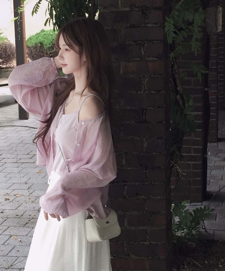 여름코디 끝 샤베트 블라우스 라운드 가디건 나시 투피스 세트 보라