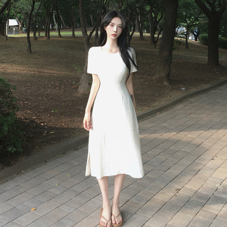 クラシック半袖ロングワンピース｜ロングワンピース｜韓国ファッション