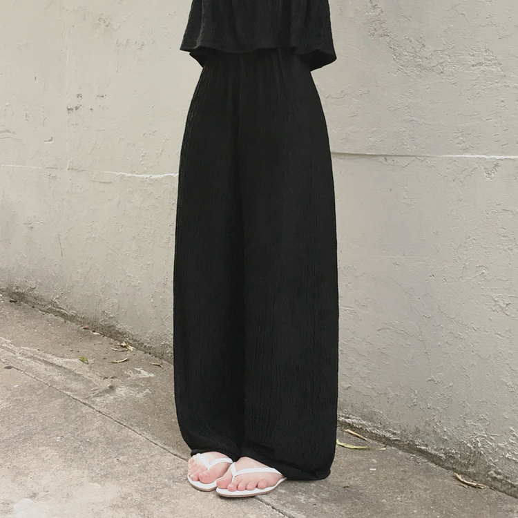 【SET】フリルプリーツブラウス＋バンディングパンツ BLACK