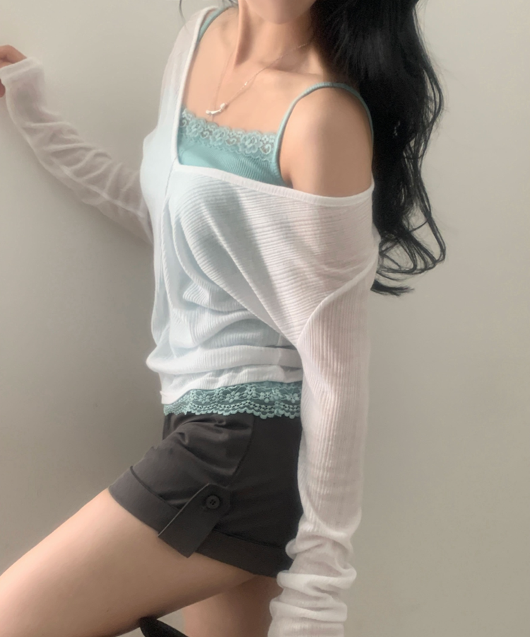 シースルーVネック長袖Tシャツ(8color) IVORY