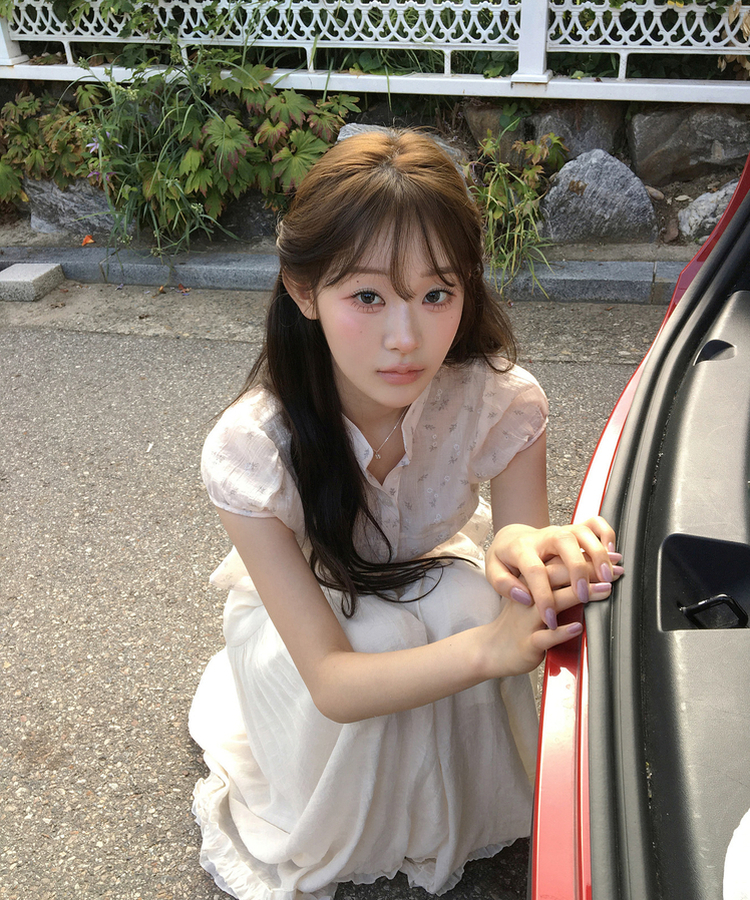 シンプルフラワーシアー半袖ブラウス CREAM BEIGE