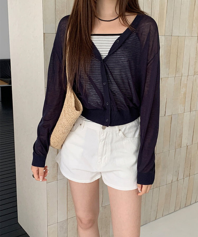 シアーVネックカーディガン NAVY