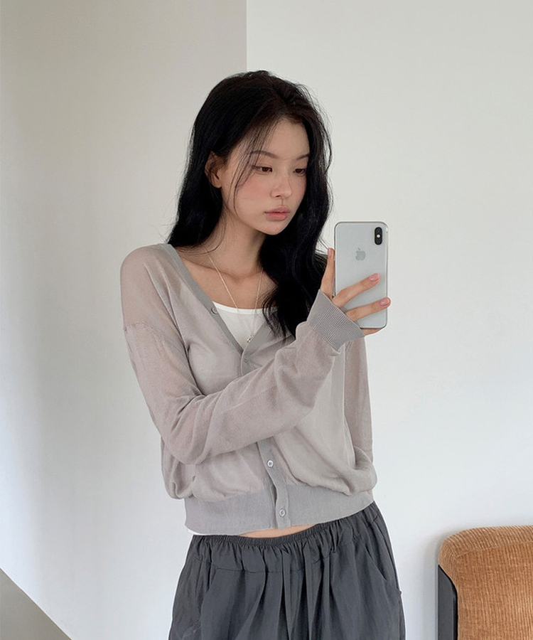 シアーVネックカーディガン GREY
