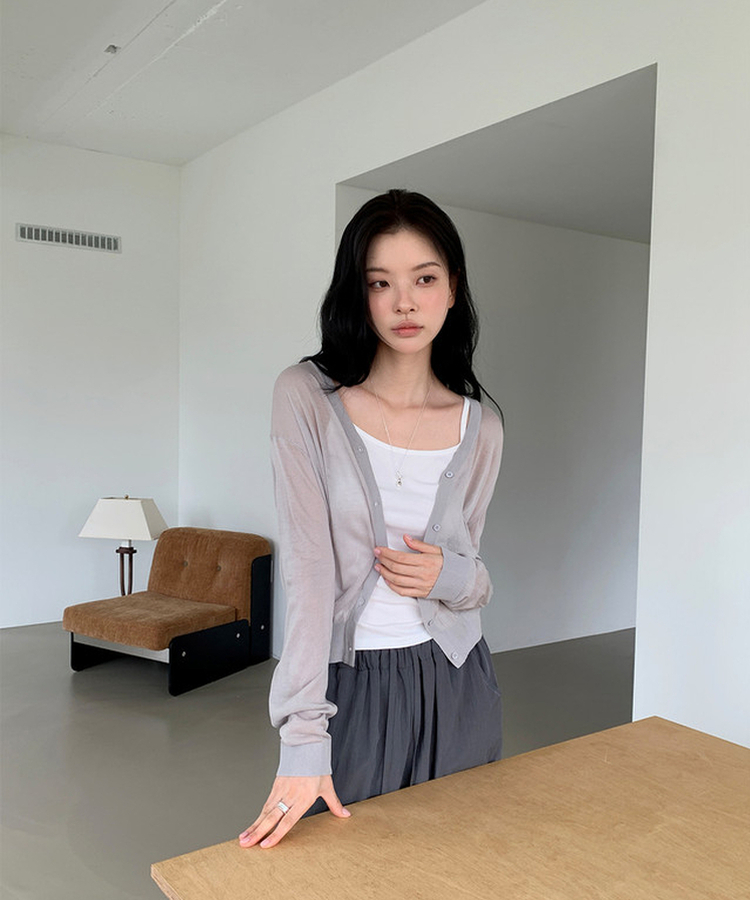 シアーVネックカーディガン GREY