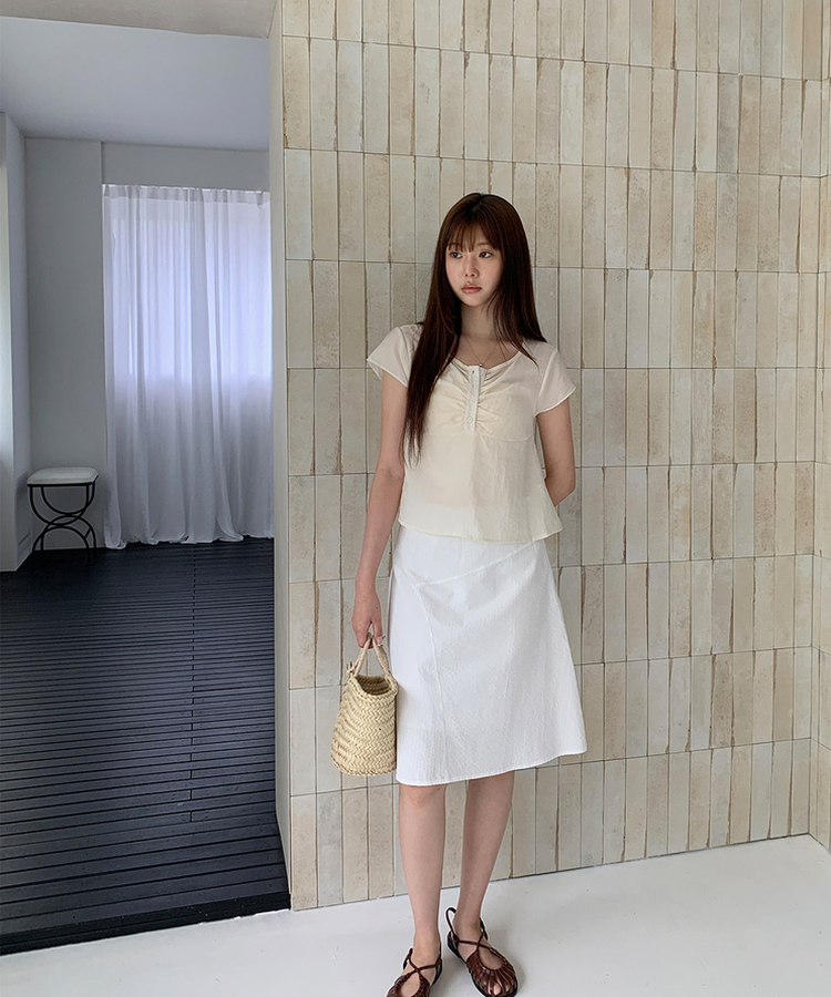 シアークロップフレア半袖ブラウス CREAM