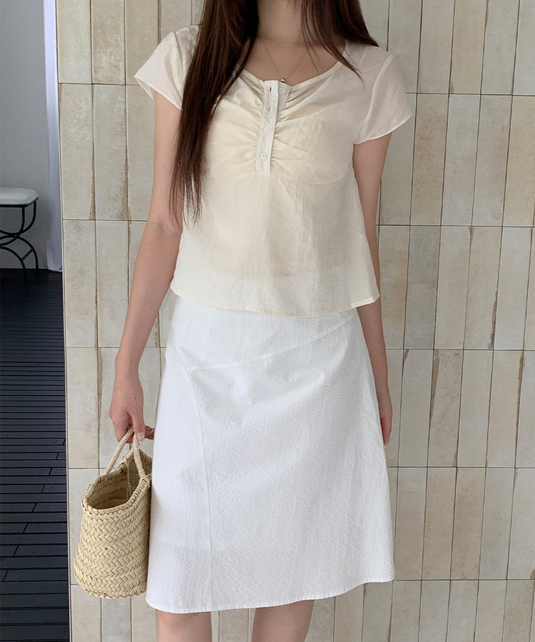 シアークロップフレア半袖ブラウス CREAM