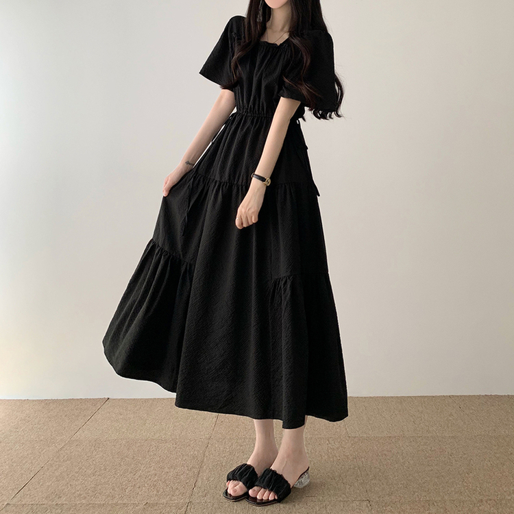 ティアード半袖ロングワンピース｜ロングワンピース｜韓国ファッション