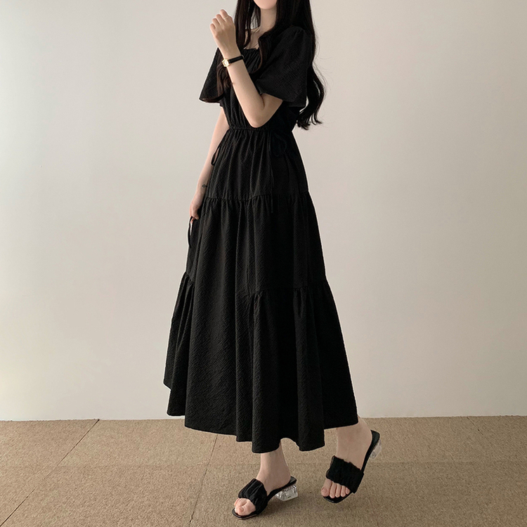 ティアード半袖ロングワンピース｜ロングワンピース｜韓国ファッション