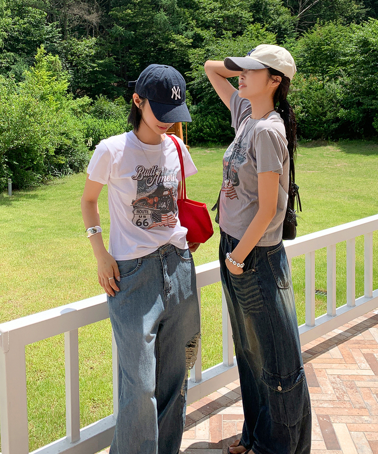 新品タグ付き！23区 カットソー グレー系 44 アメリカンバイク半袖Tシャツ｜半袖Tシャツ｜韓国ファッション通販 SONA