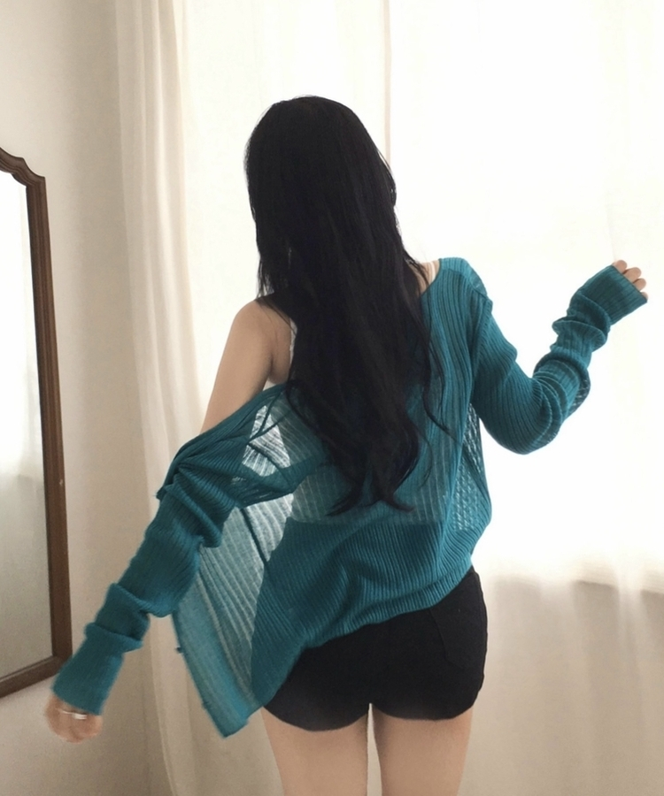 리브 여리핏 린넨골지 긴팔 니트가디건 6color 청록