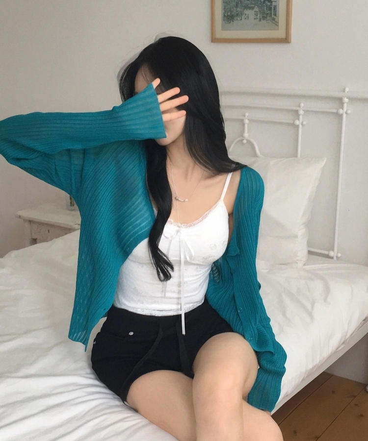 리브 여리핏 린넨골지 긴팔 니트가디건 6color 청록
