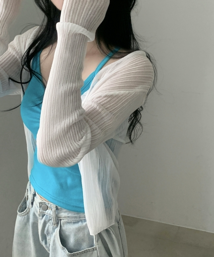 리브 여리핏 린넨골지 긴팔 니트가디건 6color 아이보리