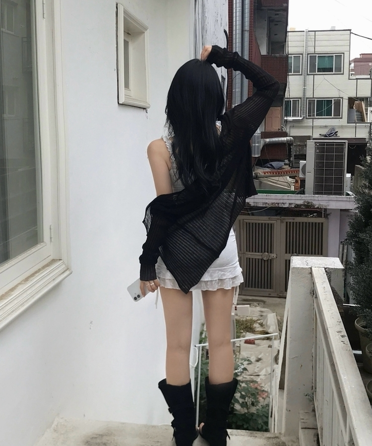리브 여리핏 린넨골지 긴팔 니트가디건 6color 블랙