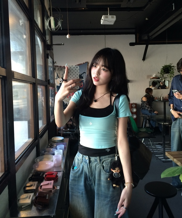 ミントクロスレイヤード半袖Tシャツ｜半袖Tシャツ｜韓国ファッション