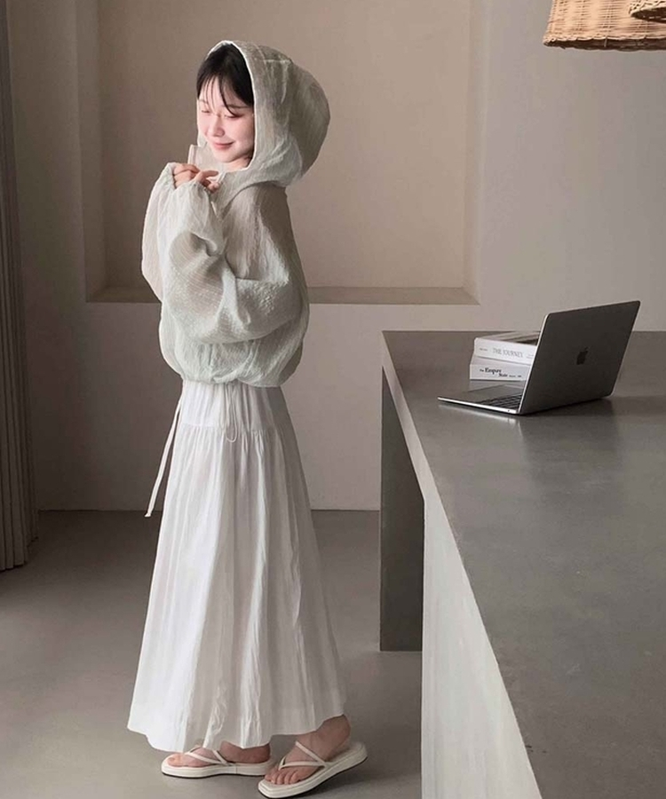 꿉꿉함 제로보송이 스트라이프 후드 스트링 루즈핏 여름 바람막이 점퍼 카키