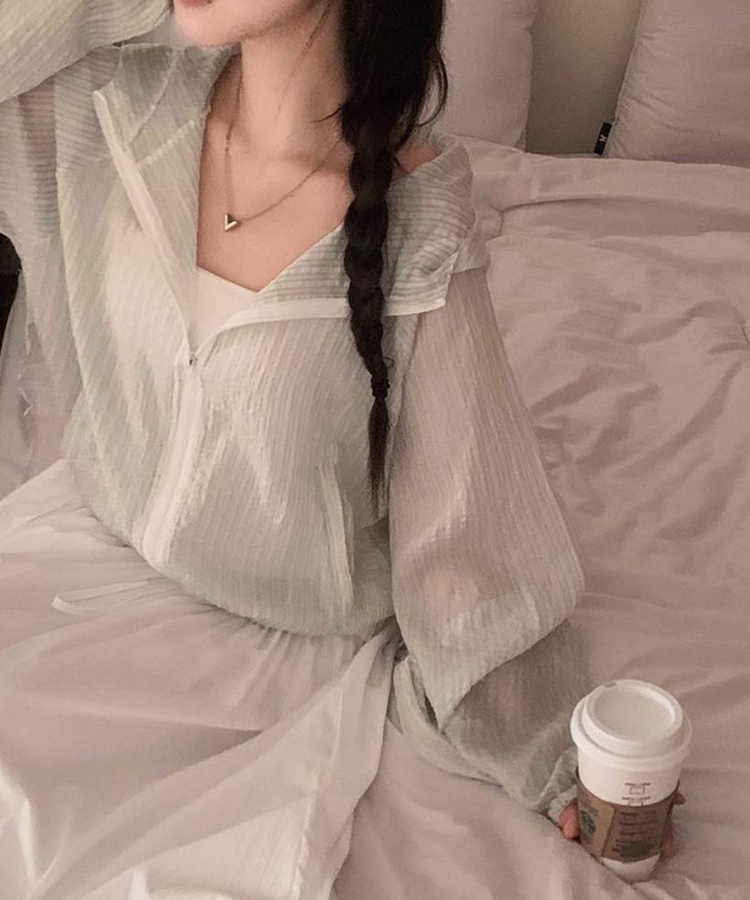 꿉꿉함 제로보송이 스트라이프 후드 스트링 루즈핏 여름 바람막이 점퍼 카키