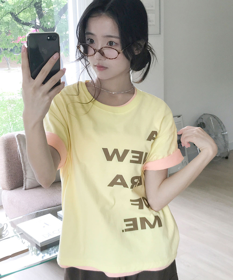 에딧 레터링 프린팅 루즈핏 반팔 티셔츠 연노랑