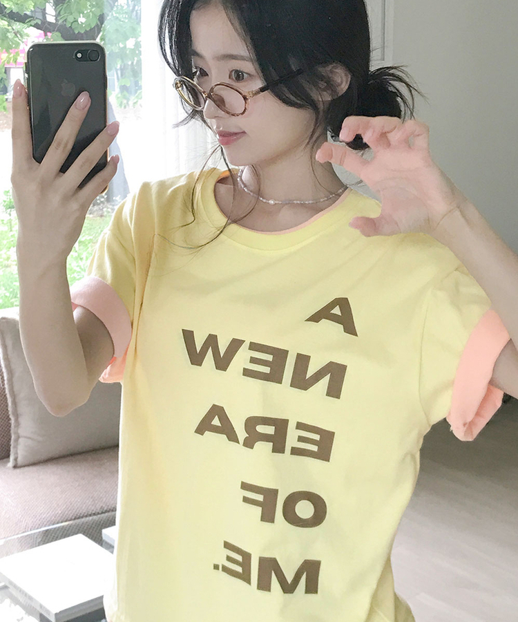 에딧 레터링 프린팅 루즈핏 반팔 티셔츠 연노랑